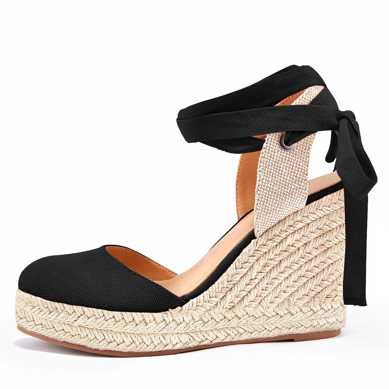 Ermonn Womens Espadrille Wedge Sandals Platform Closed Toe Ankle Strap Lace Up Summer Shoes - Image 5